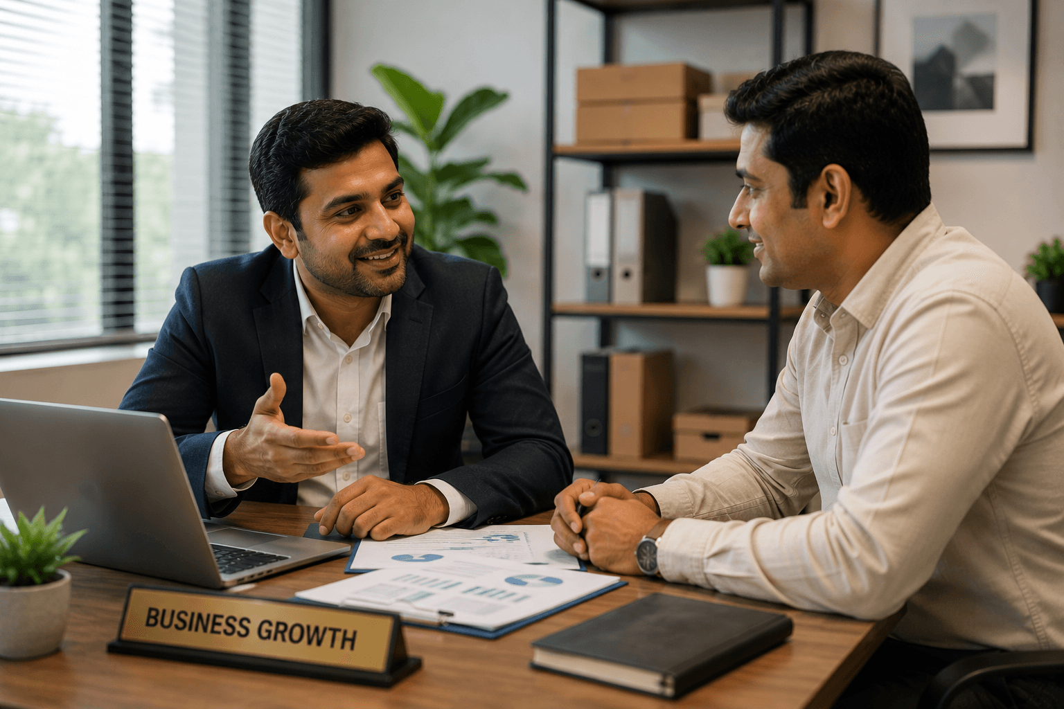 A Sidhvik FinSol advisor discussing business loan options with a business owner