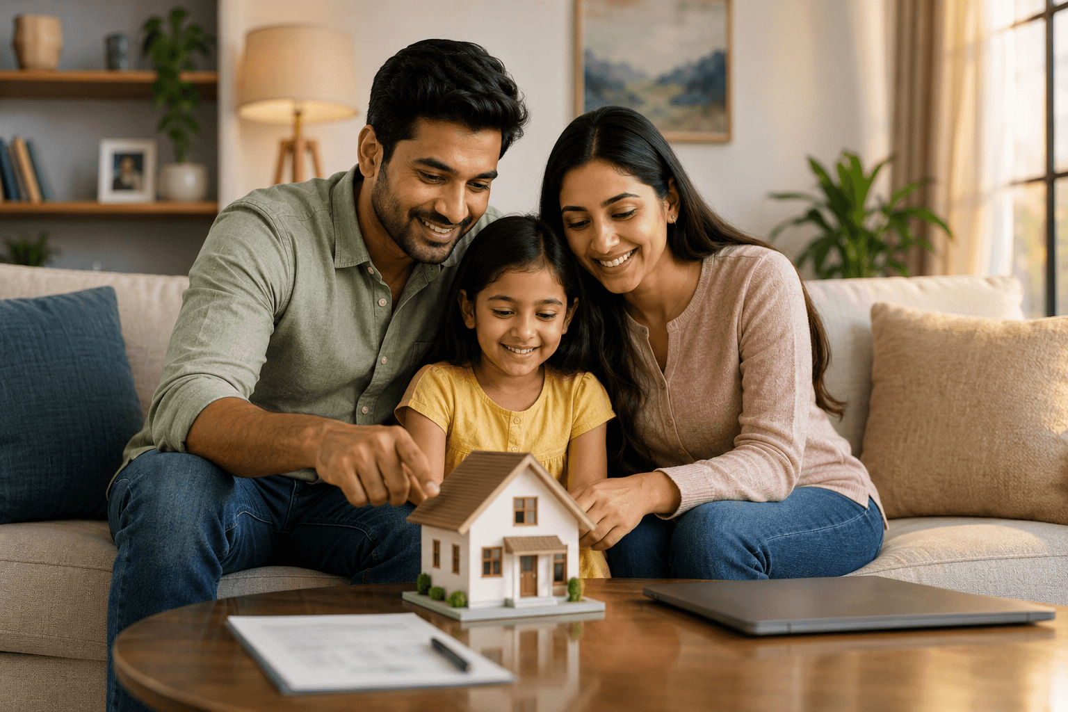 A family exploring home loan options together at home