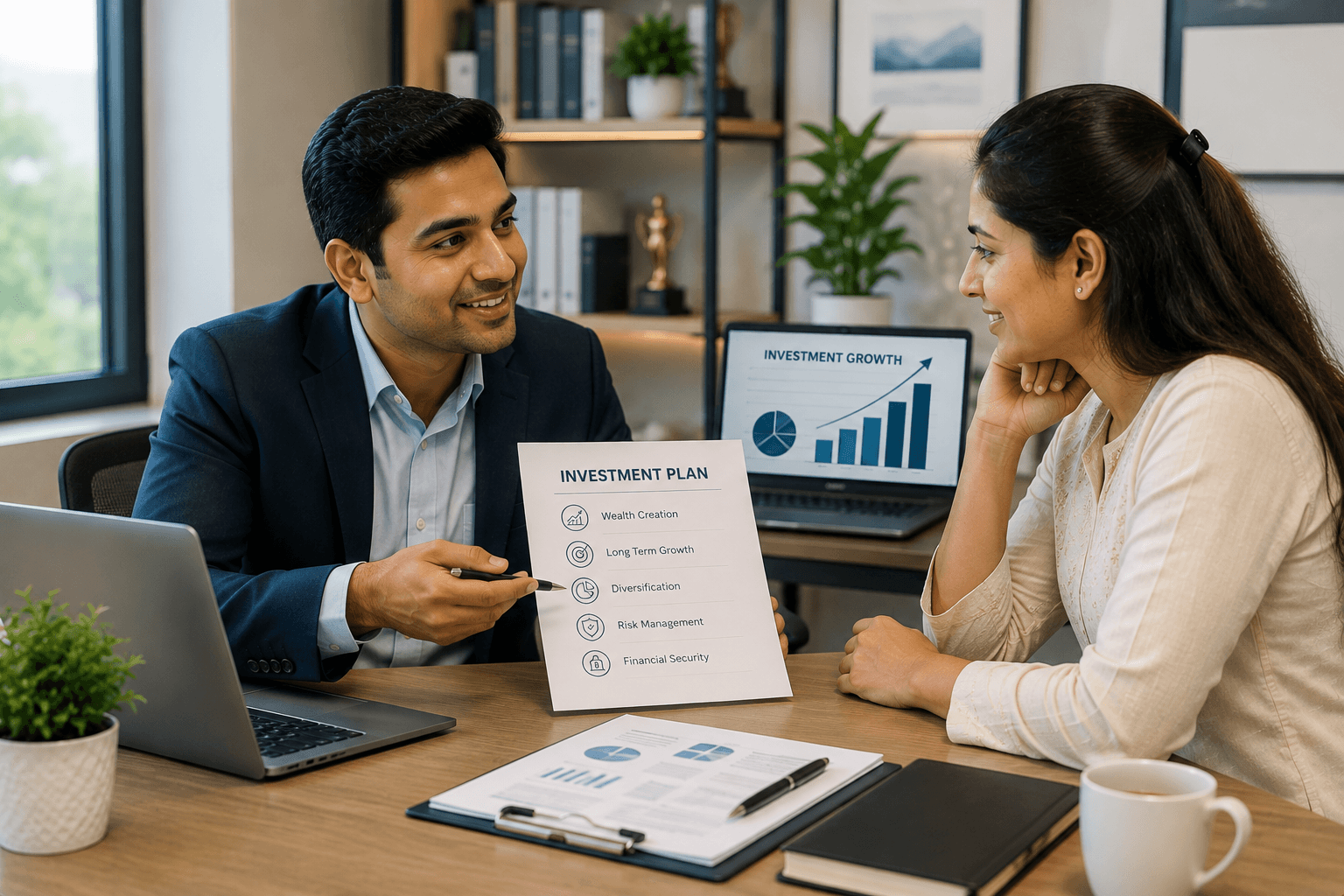 A Sidhvik FinSol advisor discussing an investment plan with a customer